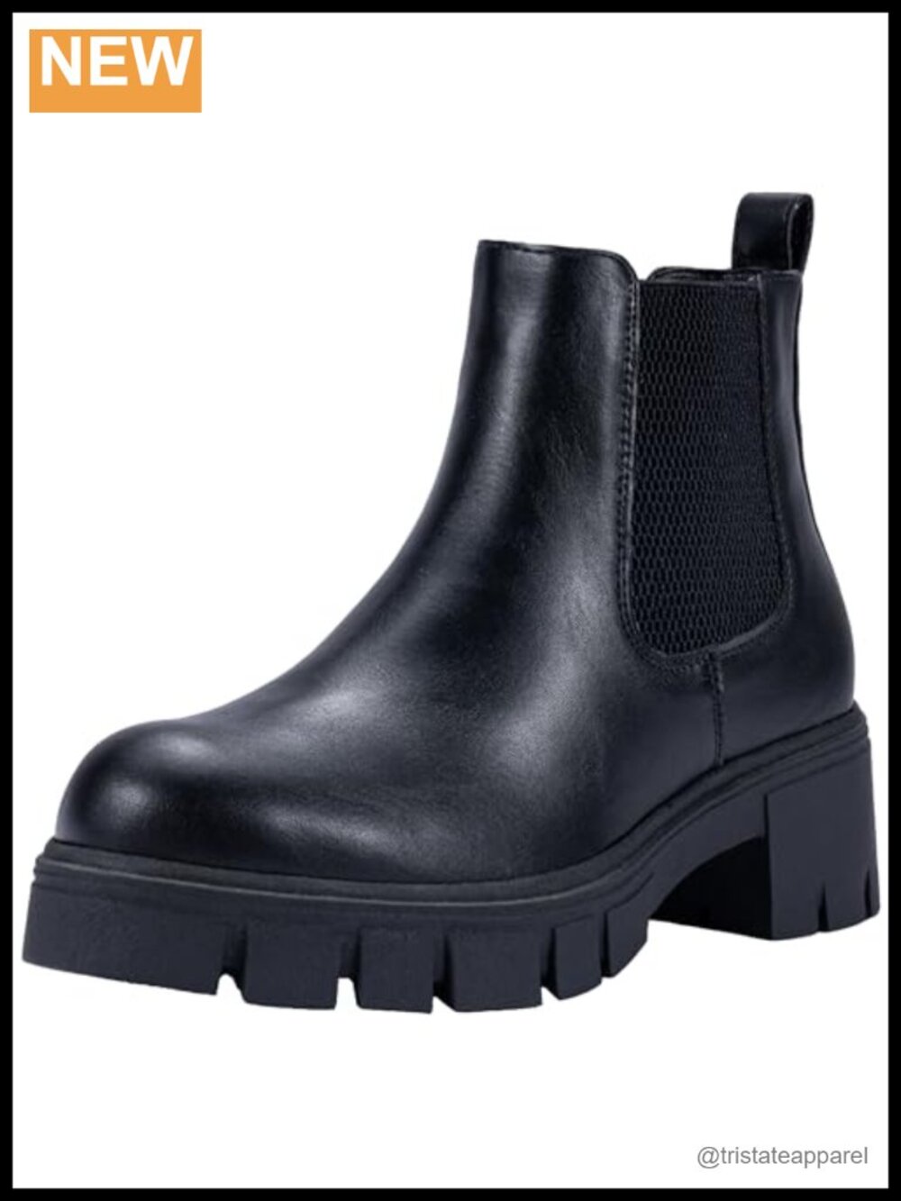 Chunky Platform Chelsea Ankle Boots Slip On Faux Leather Memory Foam Low Block
